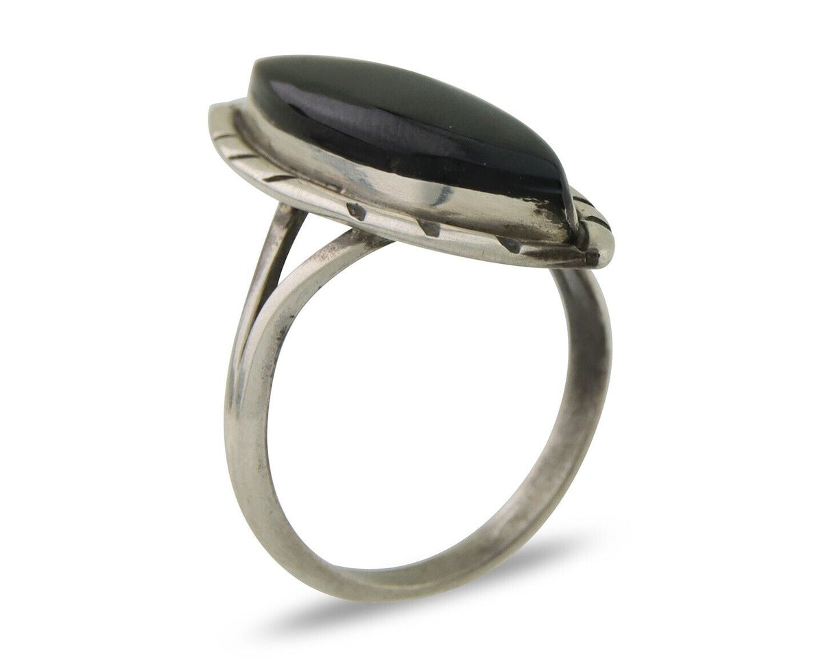 Navajo Handmade Ring 925 Silver Black Onyx Artist Signed M #14 C.80's