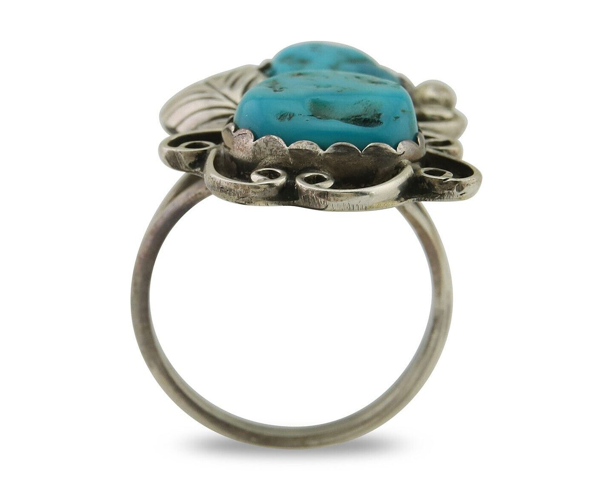 Navajo Ring 925 Silver Turquoise Artist Signed F C.80's