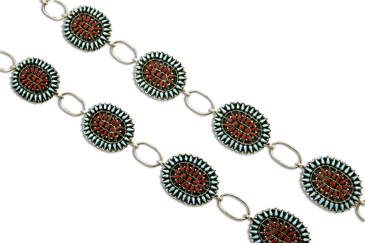 Museum Quality Navajo Benson Yazzie Turquoise Coral .925 Silver Concho Belt