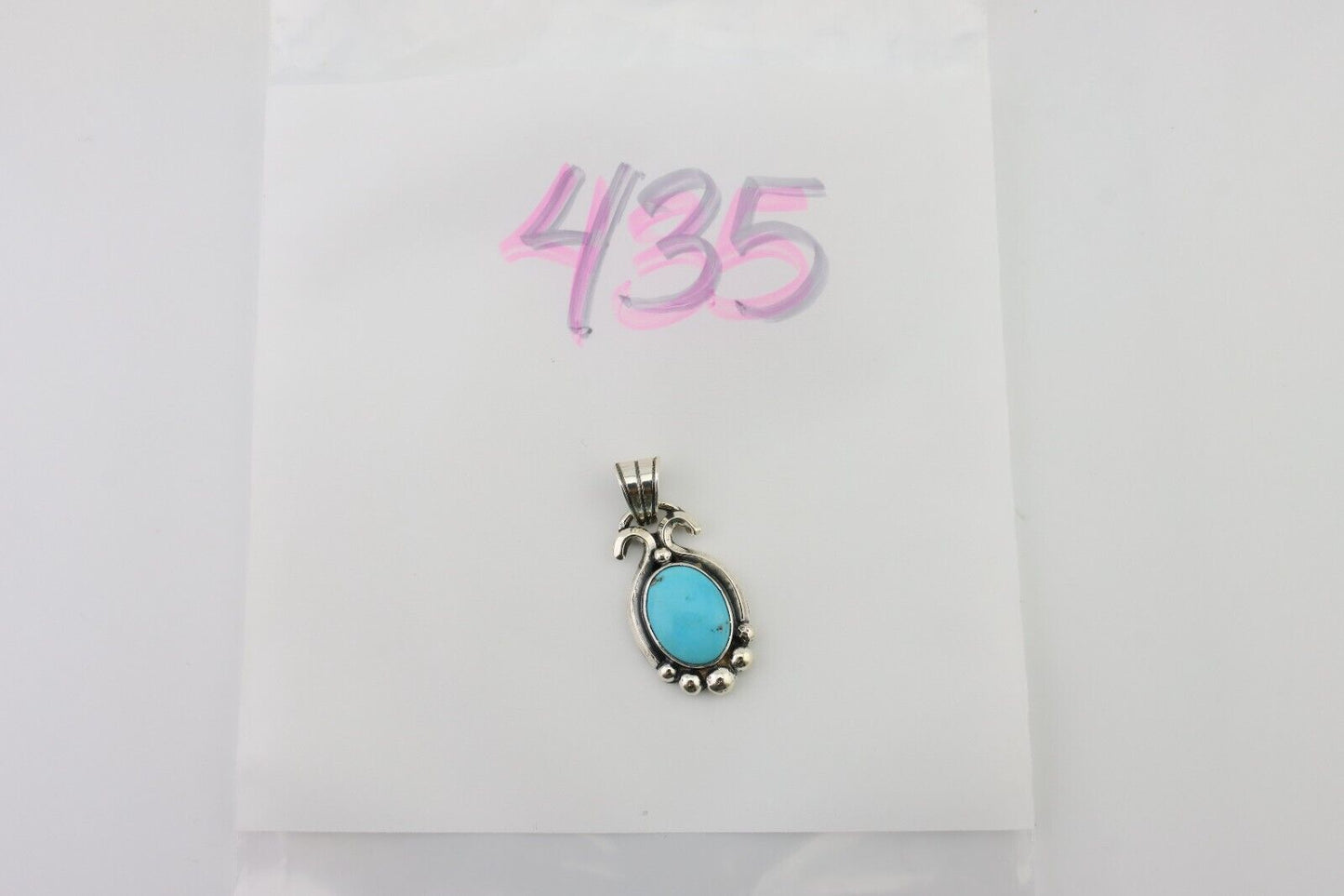 Navajo Pendant 925 Silver Natural Turquoise Artist Signed RB C.80's