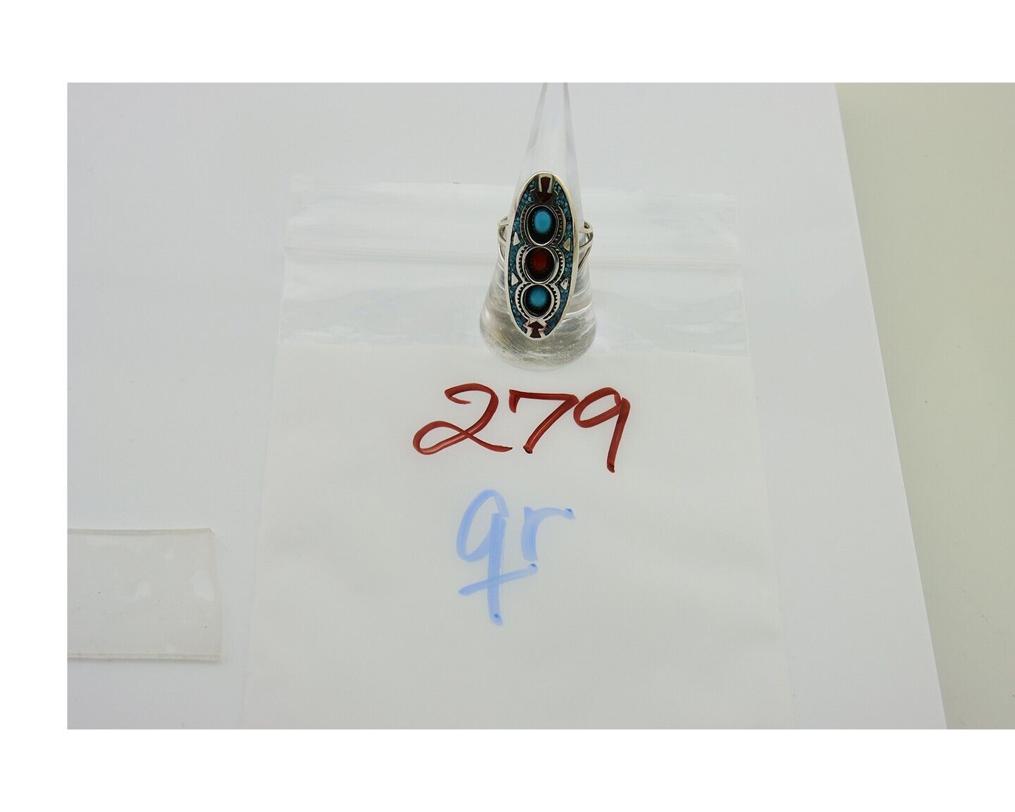 Navajo Handmade Ring 925 Silver Coral & Turquoise Signed Circle JW C.80's