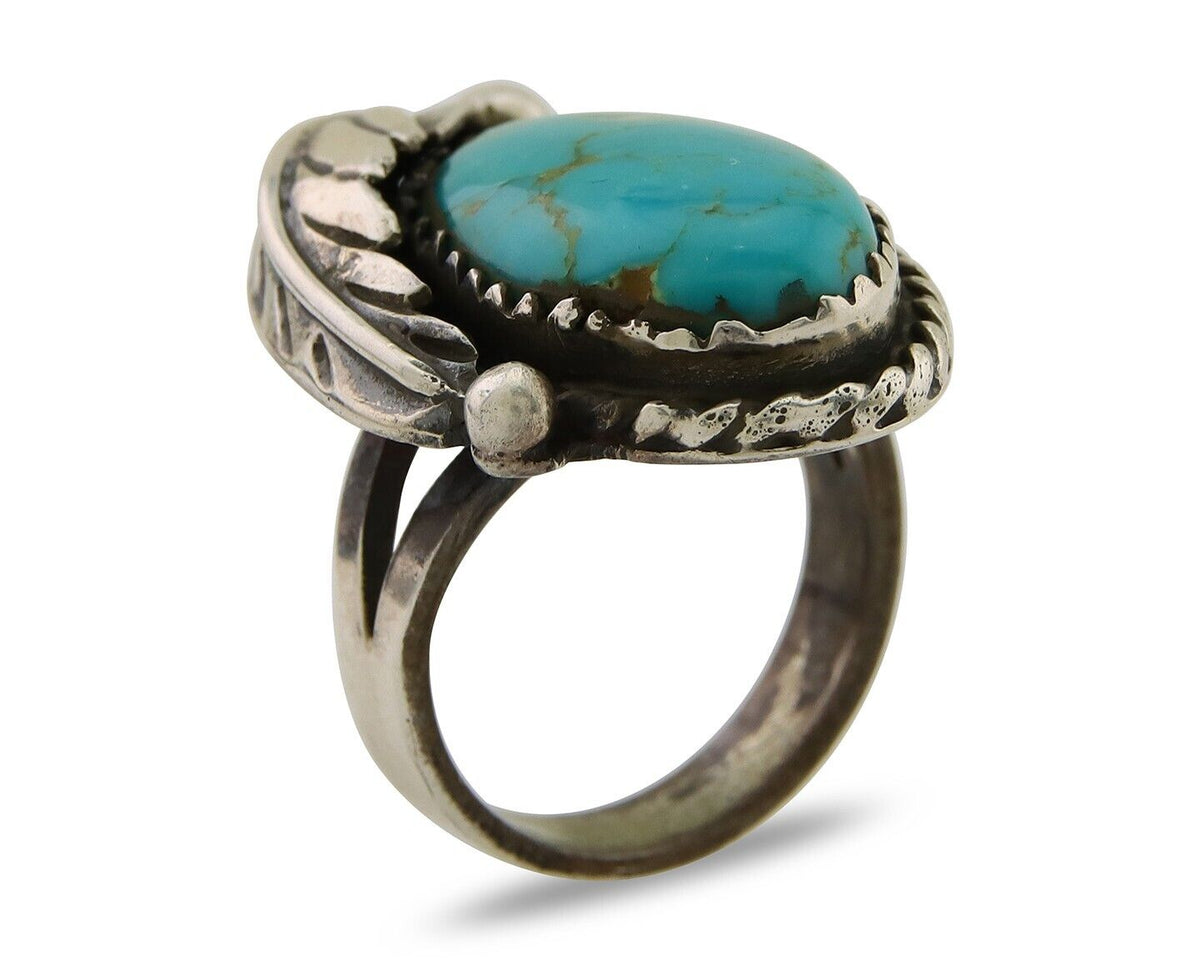 Navajo Ring 925 Sterling Silver Blue Turquoise Native American Artist C.80's