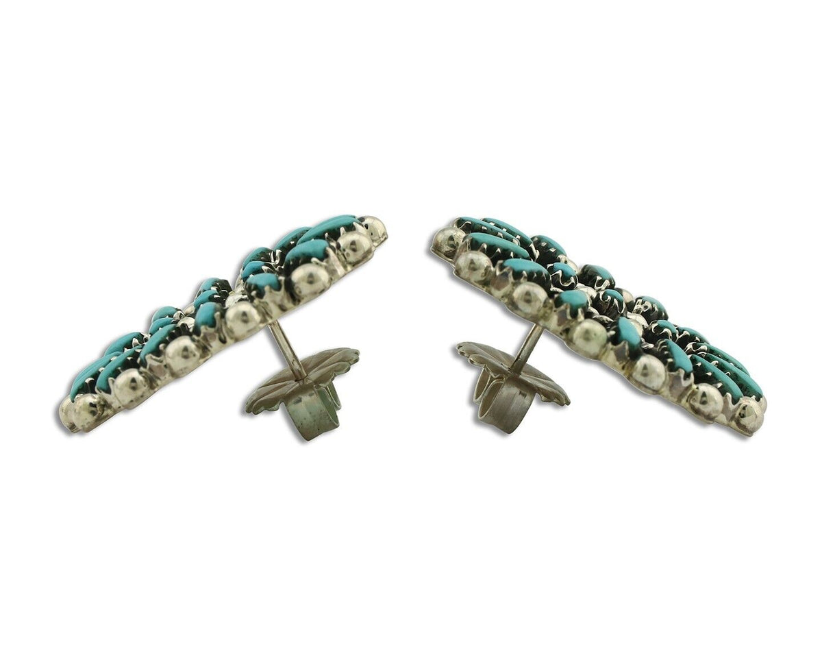Navajo Earrings 925 Silver Sleeping Beauty Turquoise Signed B Yazzie C.80's
