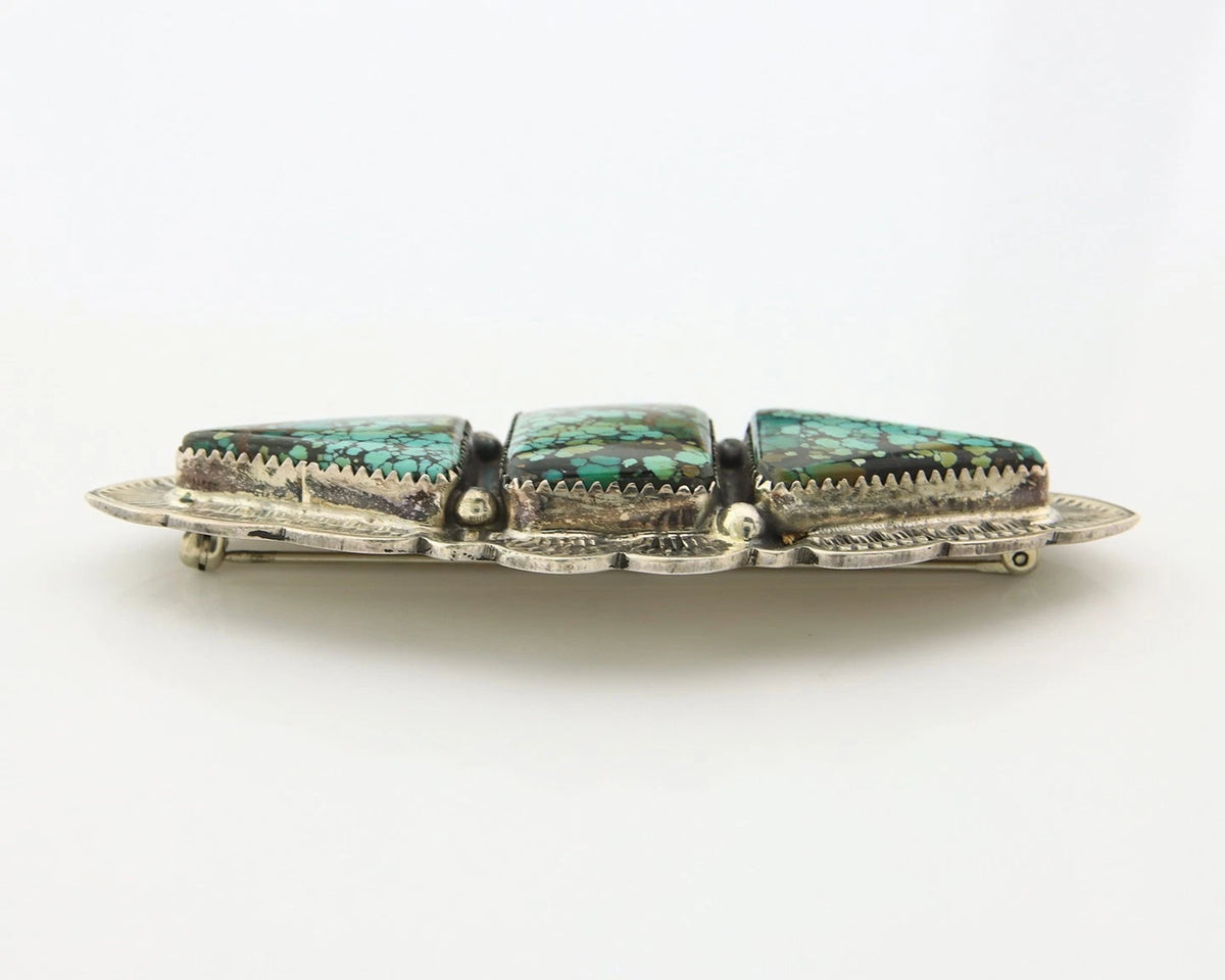 Navajo Handmade Pin Sterling Silver Turquoise Vintage Artist Signed GB