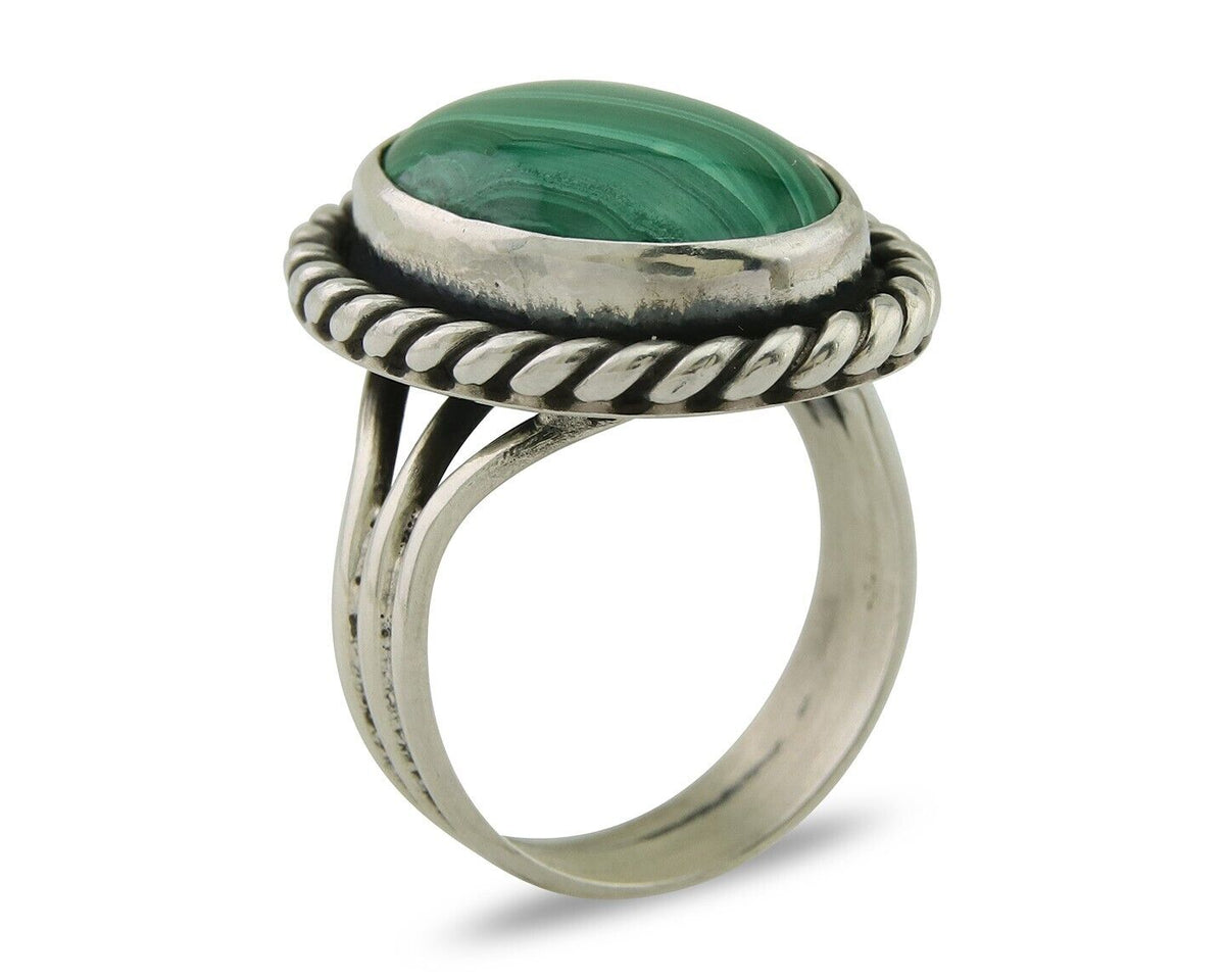 Navajo Ring 925 Silver Natural Malachite Native American Artist C.80's