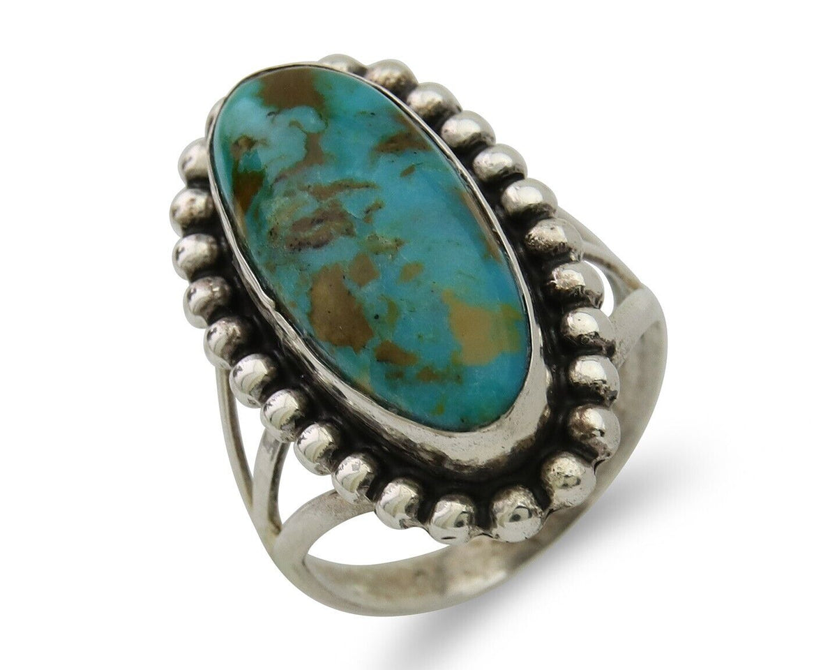 Navajo Shield Ring 925 Silver Arizona Turquoise Native Artist C.80's