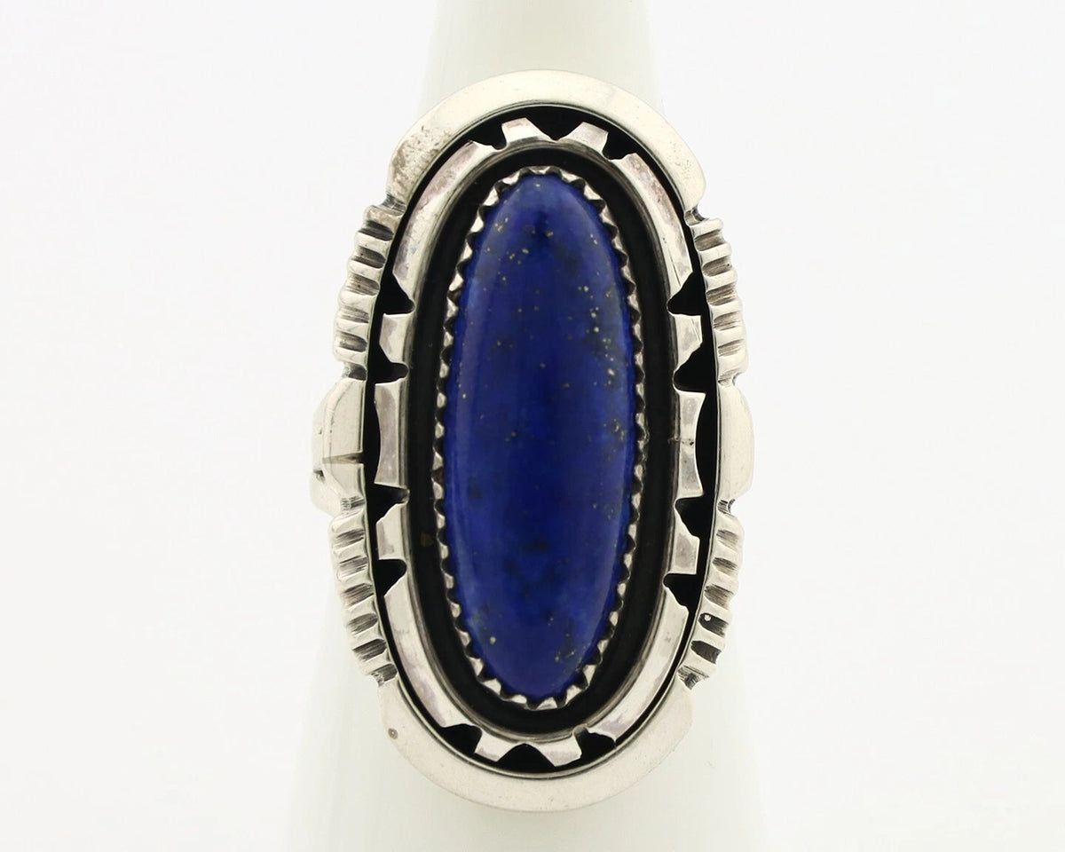 Navajo Ring 925 Silver Lapis Hand Stamped Signed William Denetdale C.80's
