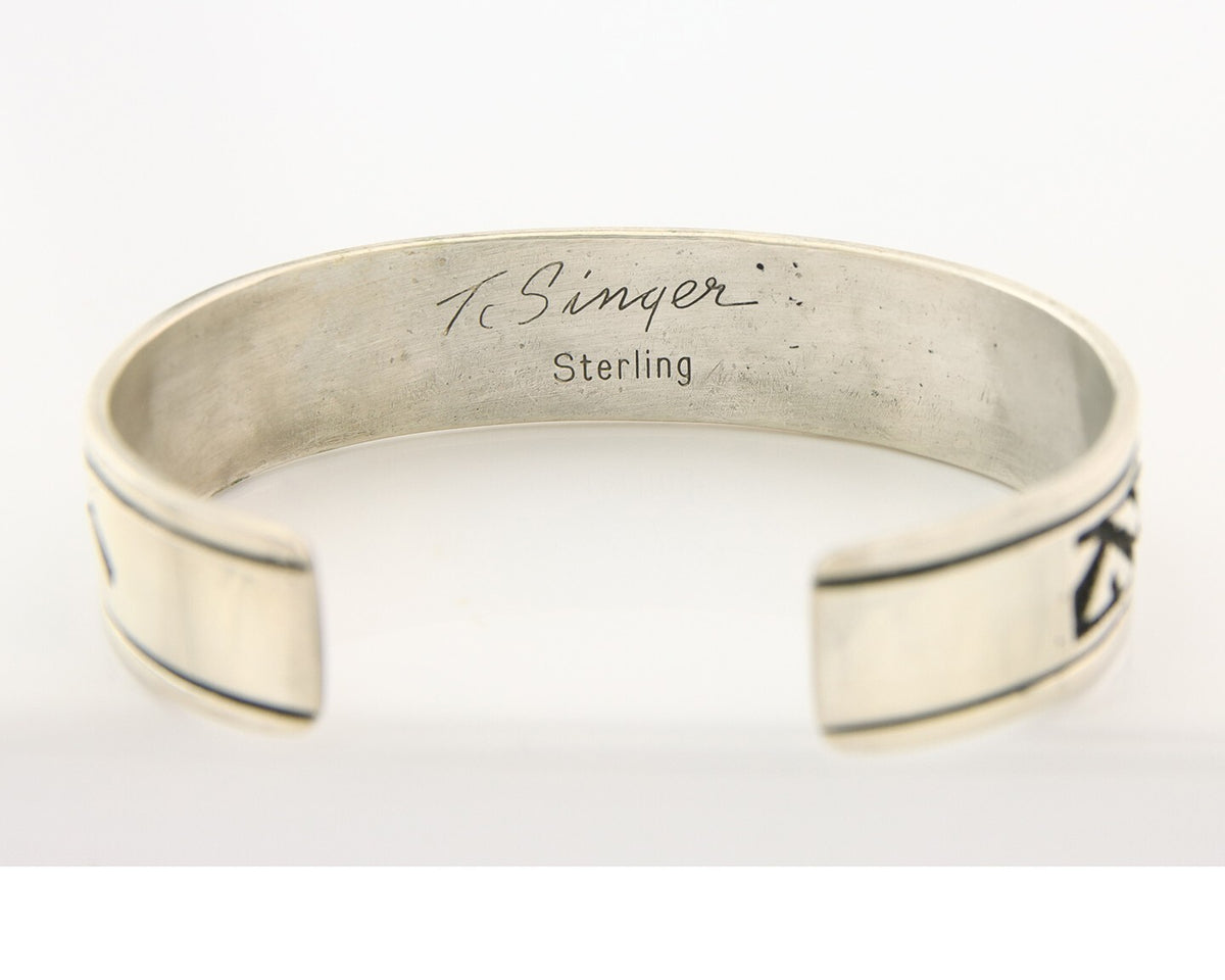 Navajo Bracelet 925 Silver Artist Signed Thomas Singer Cuff Made in the 1980's