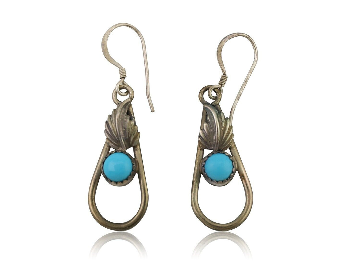 Navajo Dangle Earrings 925 Silver Sleeping B Turquoise Native Artist C.80's