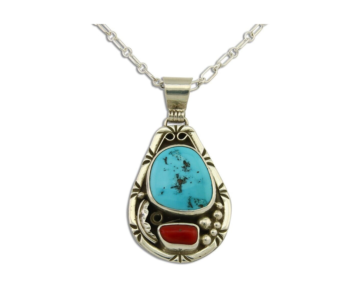 Navajo Necklace 925 Silver Spiderweb Turquoise Artist Signed Teepee on Hill C80s