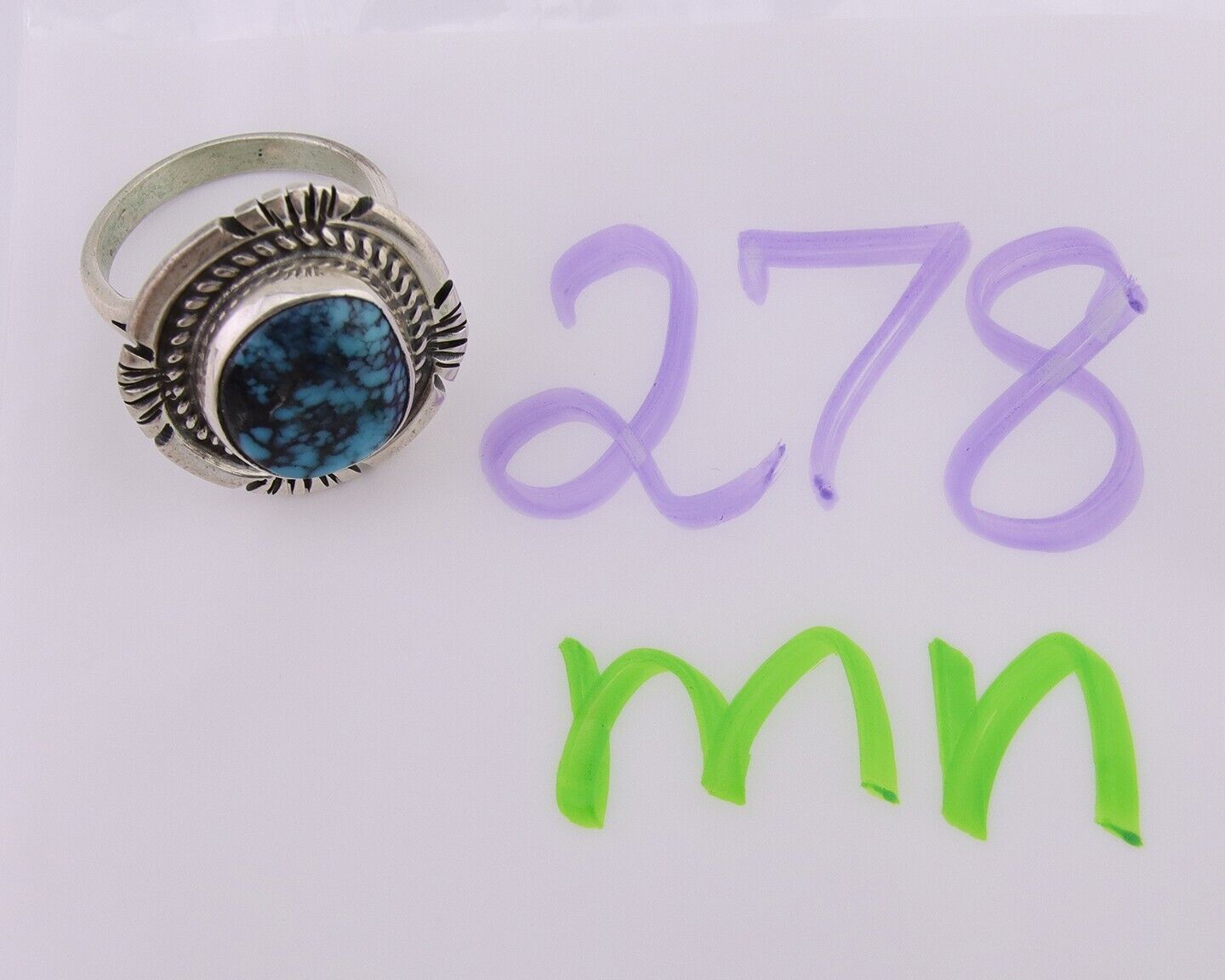 Navajo Ring 925 Silver Spiderweb Turquoise Signed Jon McCray C.80's