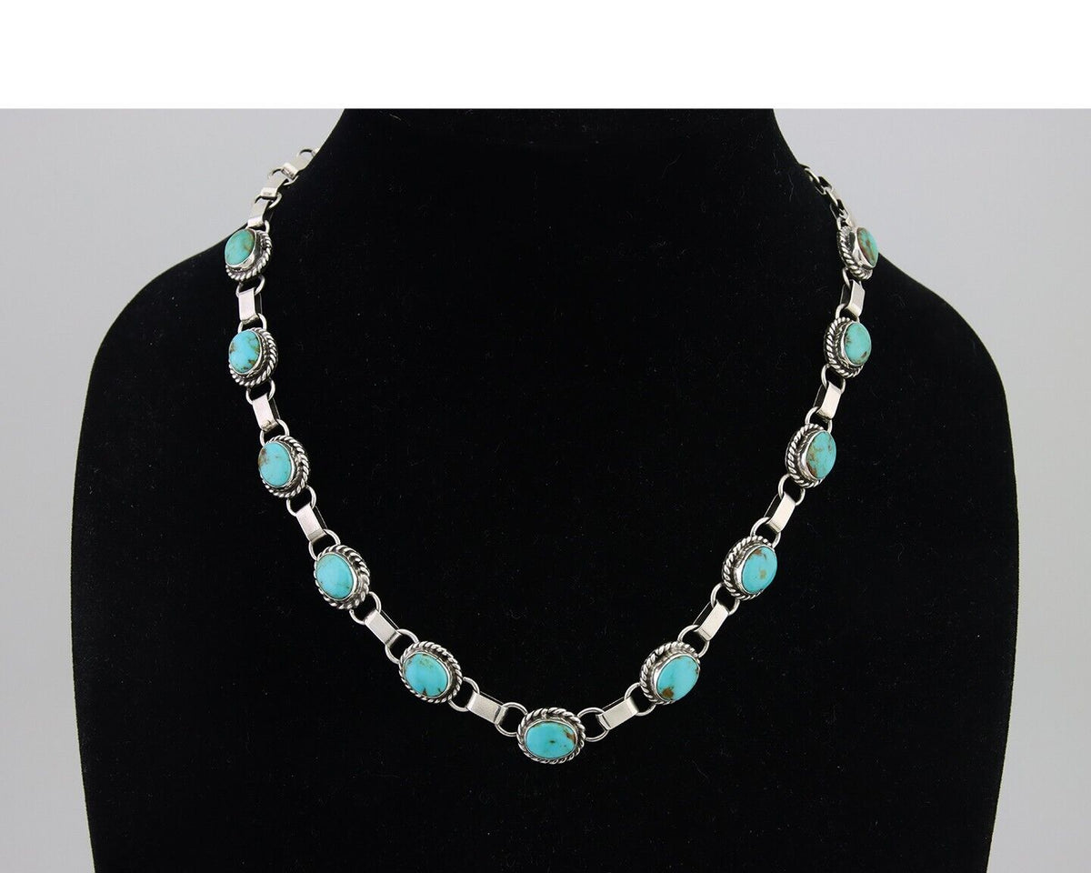 Navajo Turquoise Necklace 925 Silver Natural Blue Native American Artist C.80's