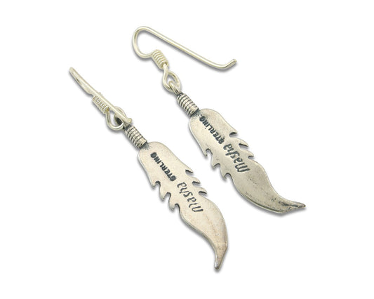 Navajo Feather Earrings Sterling Silver Dangle Vintage Authentic Signed Masha