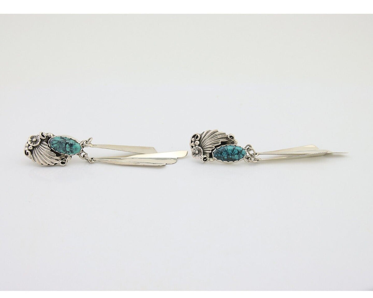 Navajo Dangle Earrings 925 Silver Natural Blue Turquoise Artist Signed M.S. C80s