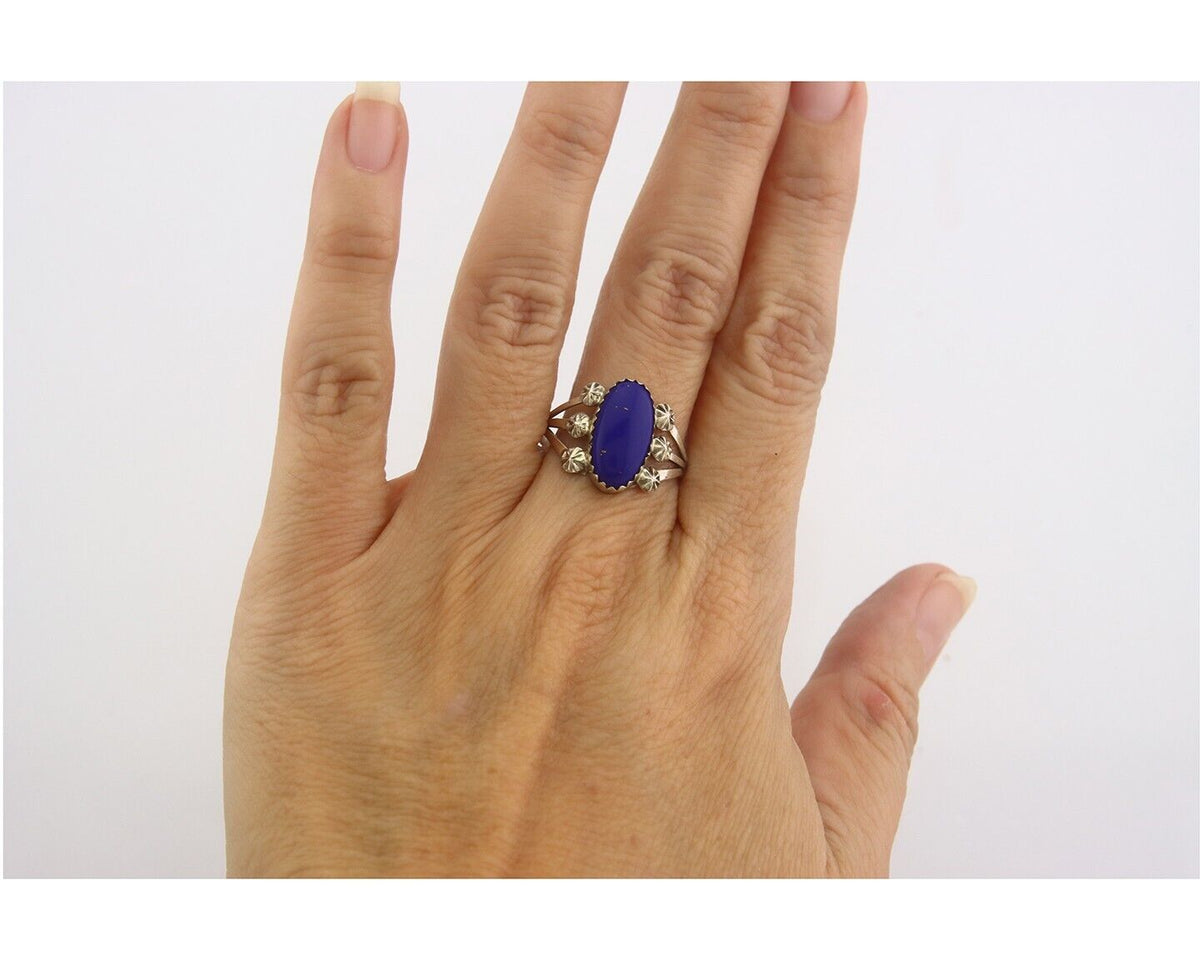 Navajo Ring 925 Sterling Natural Lapis Handmade Native Artist C.80's