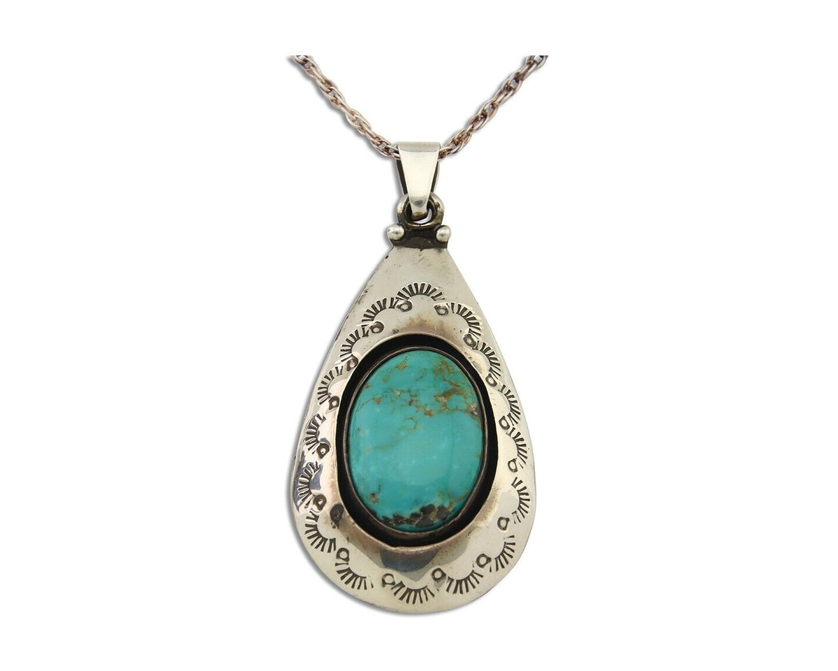 Navajo Necklace 925 Silver Natural Turquoise Artist Signed MC C.80's