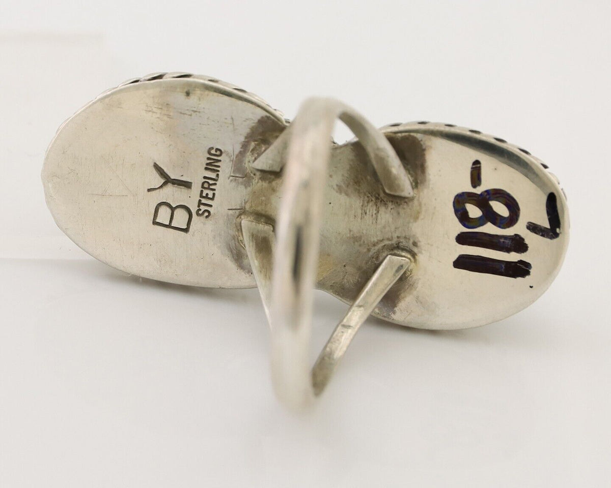 Navajo Handmade Ring 925 Silver Natural Tuquoise Artist Signed B Yazzie C.80's