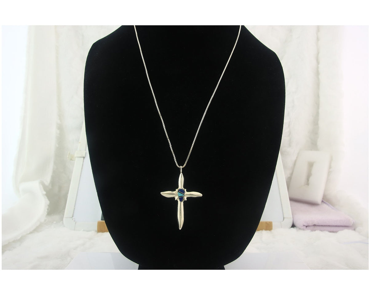 Navajo Cross Necklace Sterling Silver Authentic Natural Gemstones Signed M