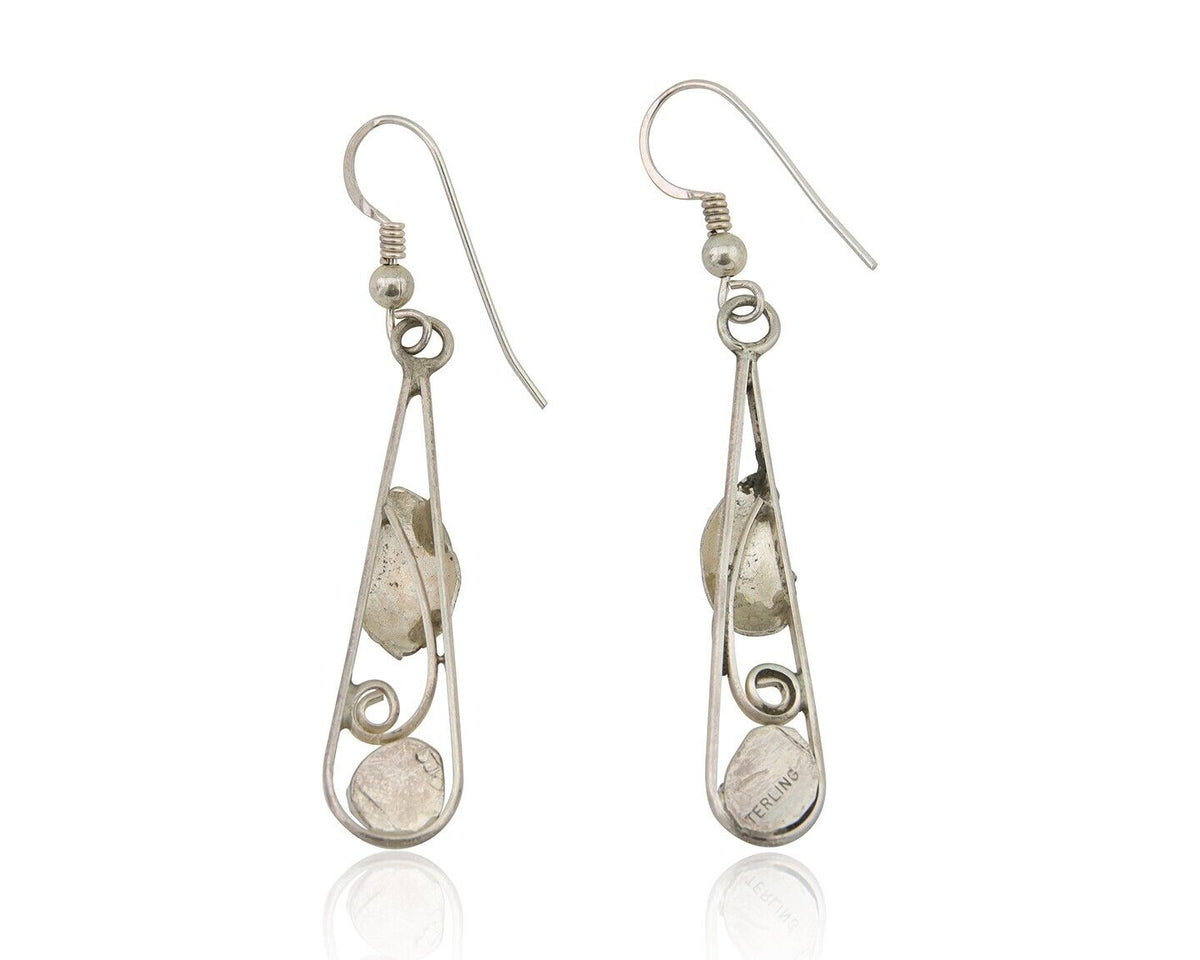 Navajo Dangle Earrings 925 Silver Natural Blue Turquoise Artist Signed JB C.80's