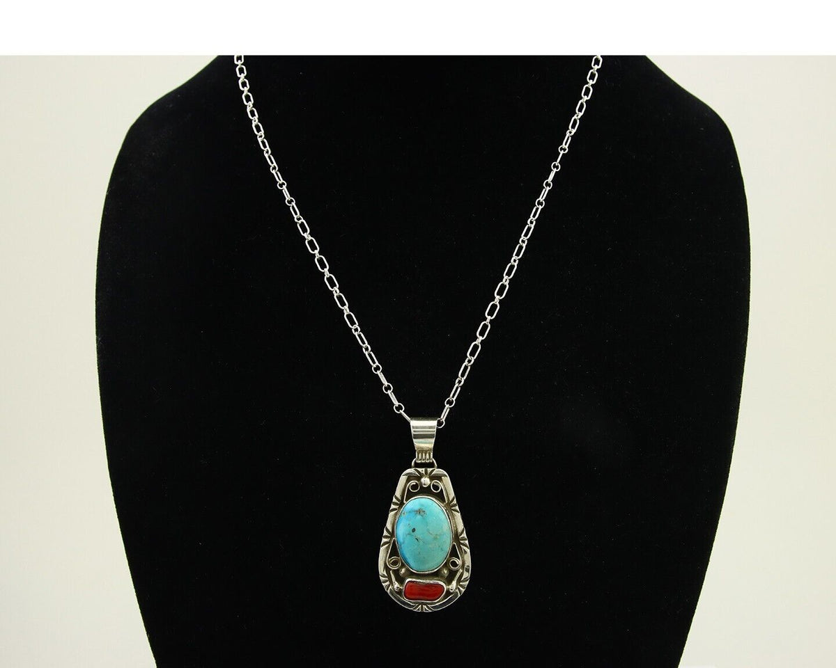 Navajo Necklace 925 Silver Spiderweb Turquoise Artist Signed Teepee on Hill C80s