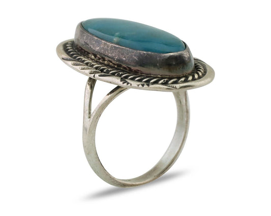 Navajo Ring 925 Silver Kingman Turquoise Native American Artist C.80's