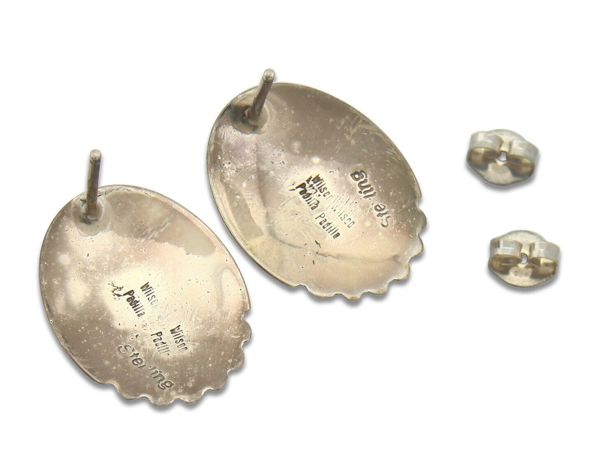 Navajo Earrings 925 Silver Handmade Natural Turquoise Signed Wilson Padila C80s