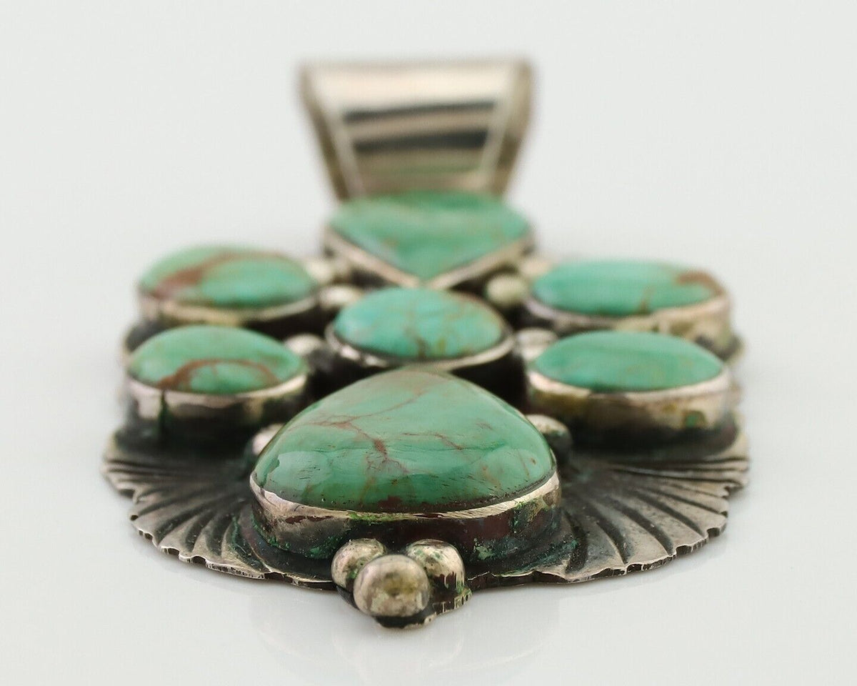 Navajo Turquoise Pendant 925 Silver Artist Signed LJ C.80's