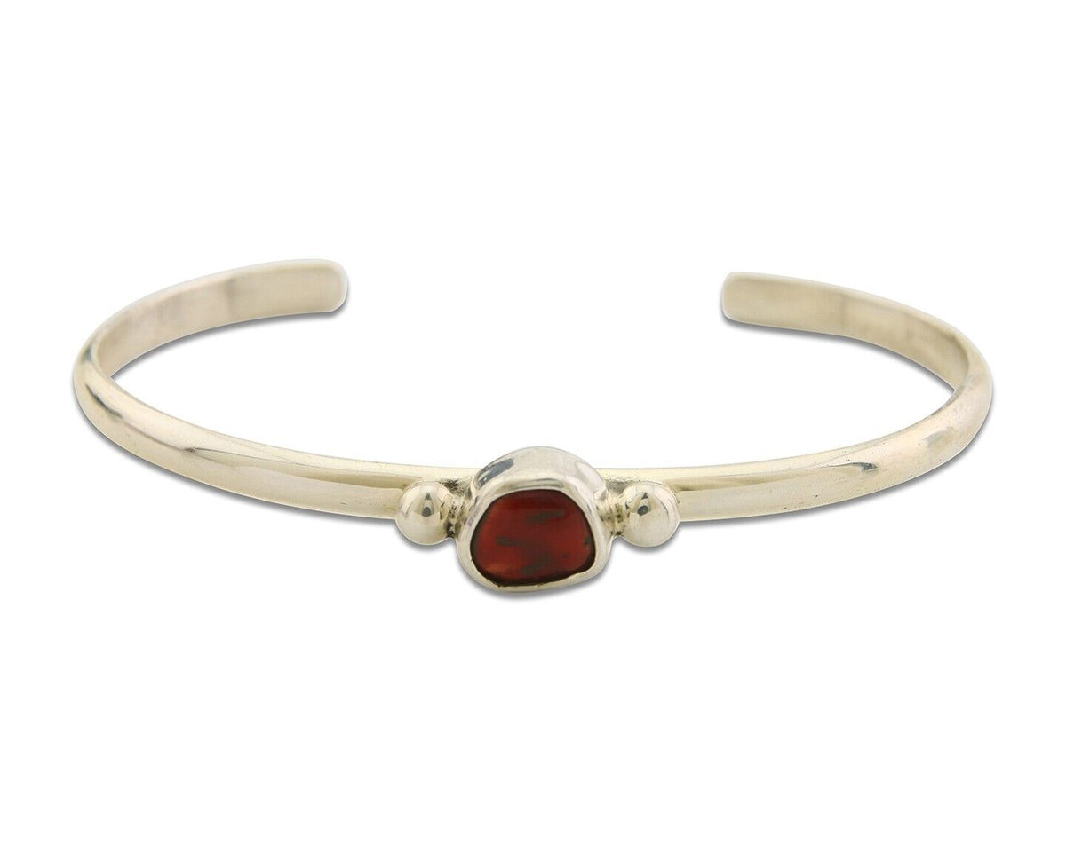 Navajo Bracelet .925 Silver Natural Red Coral Cuff Native American Artist C.80's
