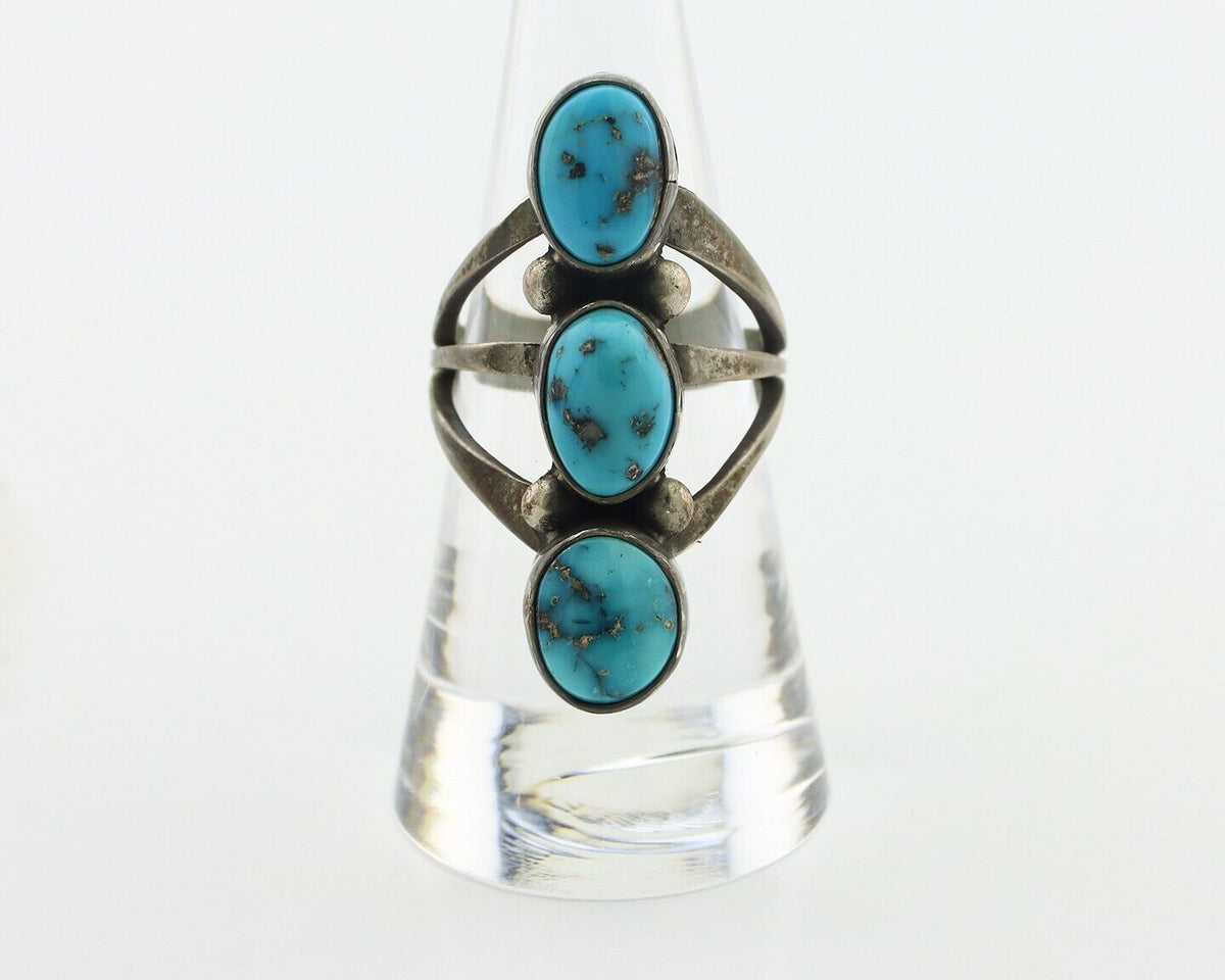 Navajo Ring 925 Silver Natural Blue Turquoise Native American Artist C.80's