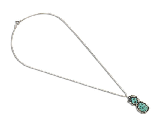 Navajo Necklace 925 Silver Natural Turquoise Signed Tom Willeto C.80s