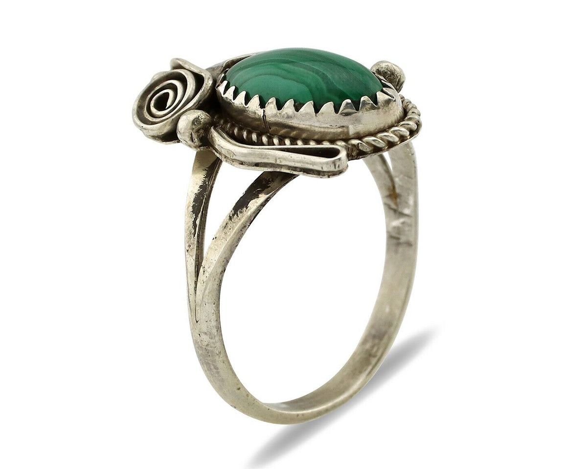 Navajo Ring 925 Silver Natural Mined Malachite Artist Signed Justin Morris C.80s