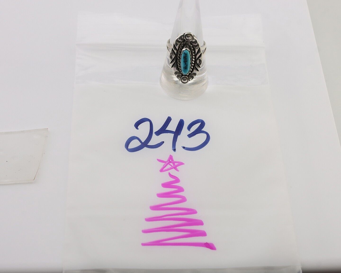 Navajo Ring 925 Silver Sleeping Beauty Turquoise Signed V & N EDSITTY C.80's