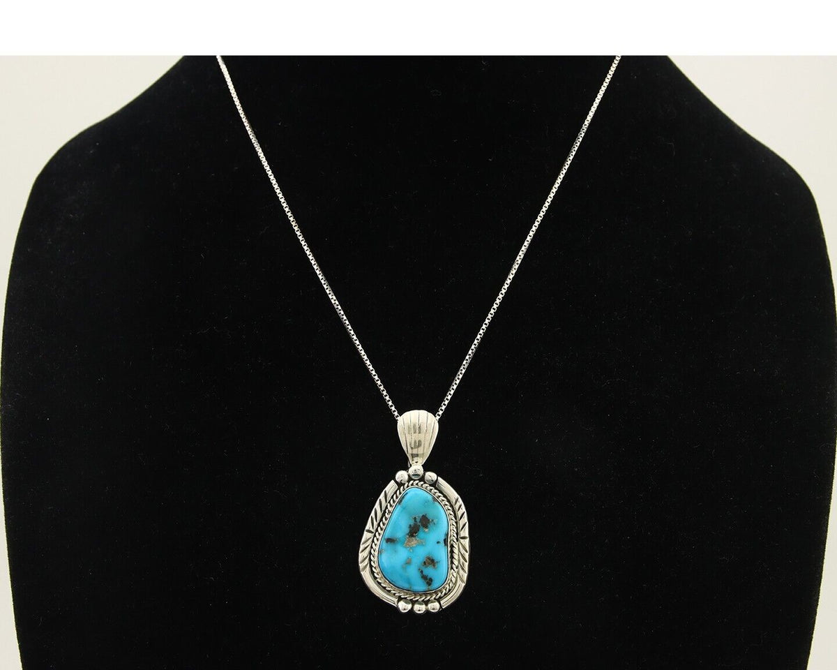 Navajo Necklace 925 Silver Natural Turquoise Artist Signed Tommy C.80's
