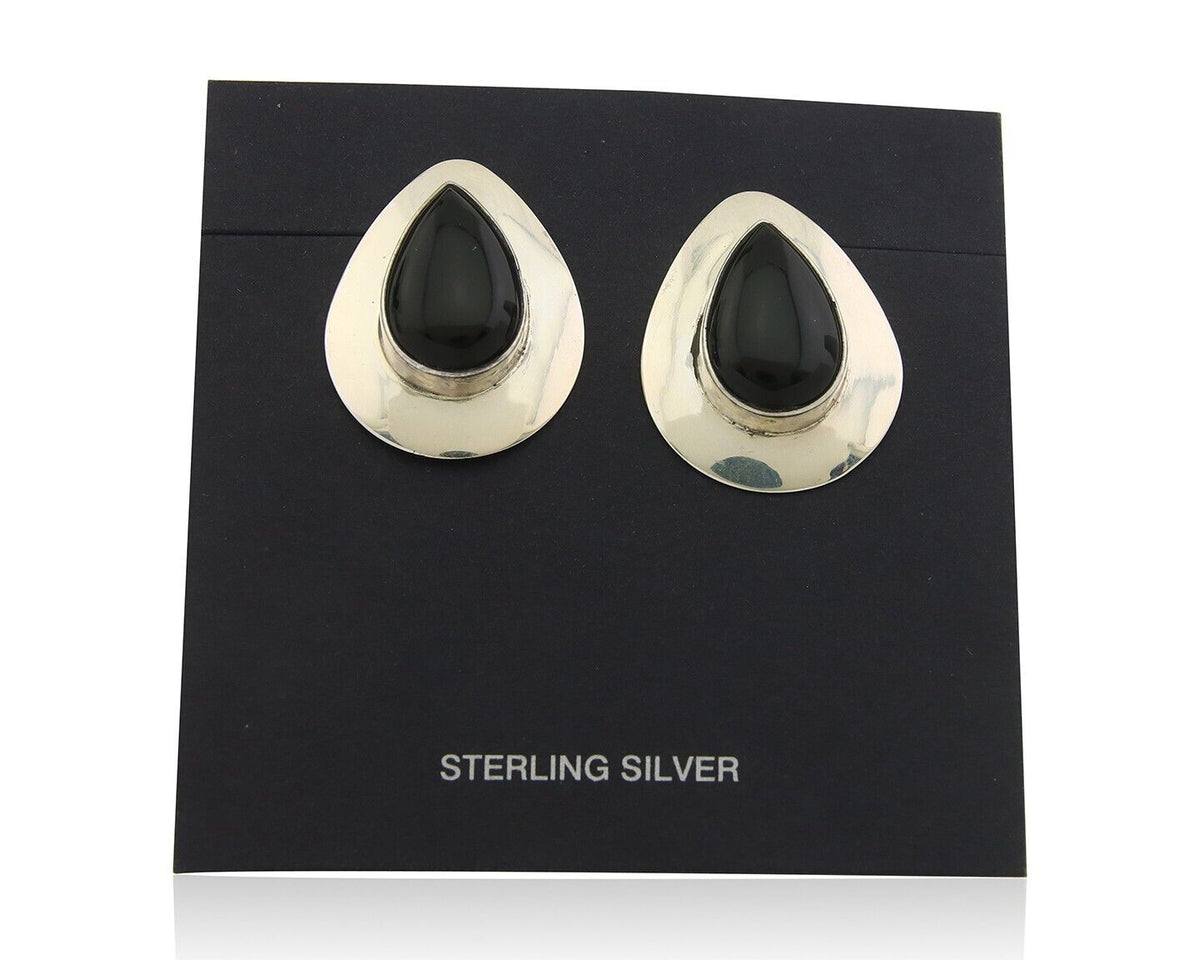 Navajo Earrings 925 Silver Handmade Natural Black Onyx Native American C.80's