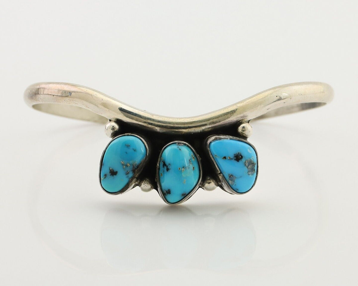 Navajo Bracelet 925 Silver Morenci Turquoise Artist Signed Frank Sandoval C.80's