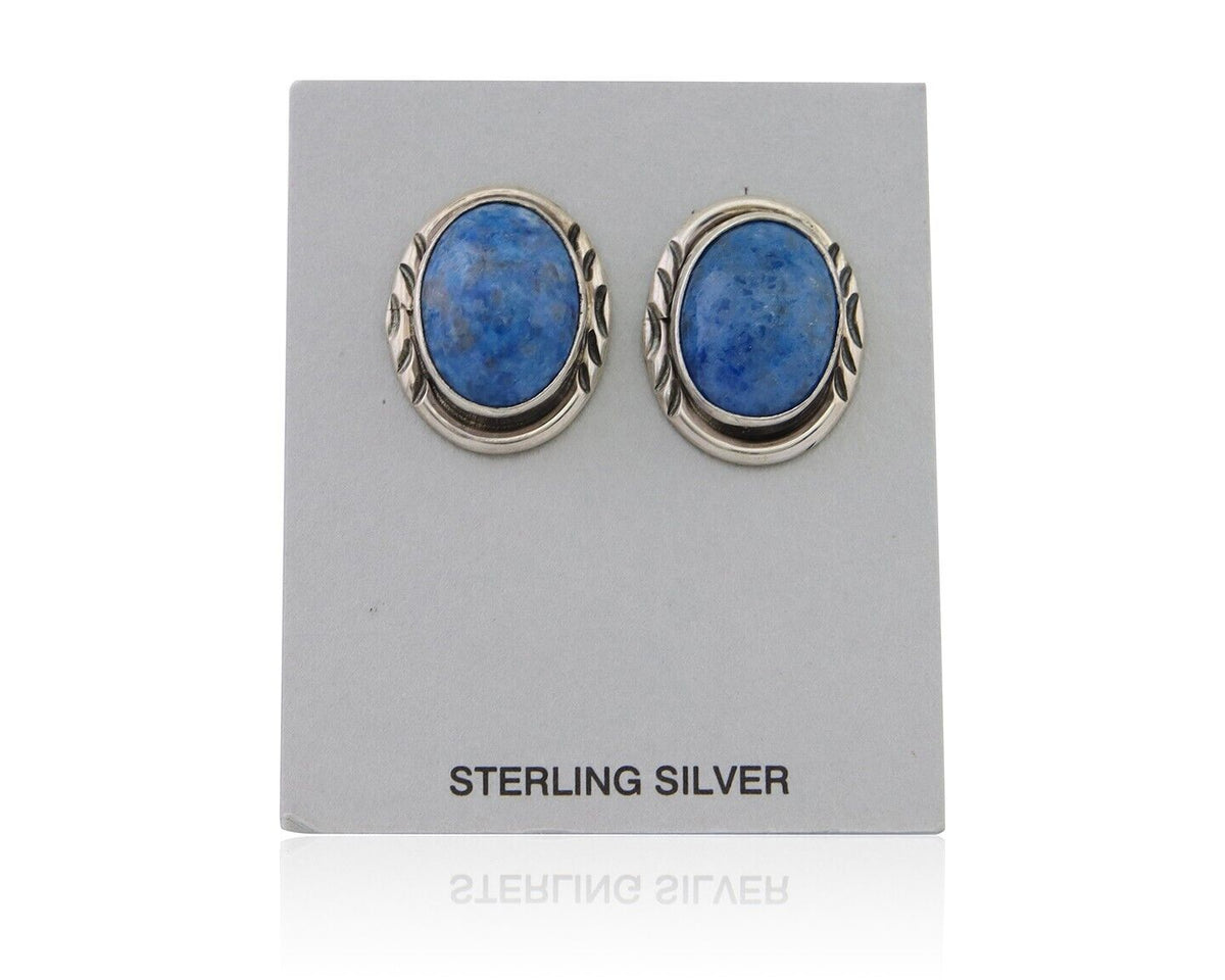 Navajo Paw Earrings 925 Silver Blue Denim Lapis Native American Artist C.80's