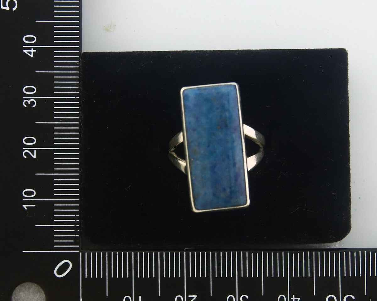 Navajo Ring 925 Sterling Lapis Handmade Native Artist C.80's Size 5.75