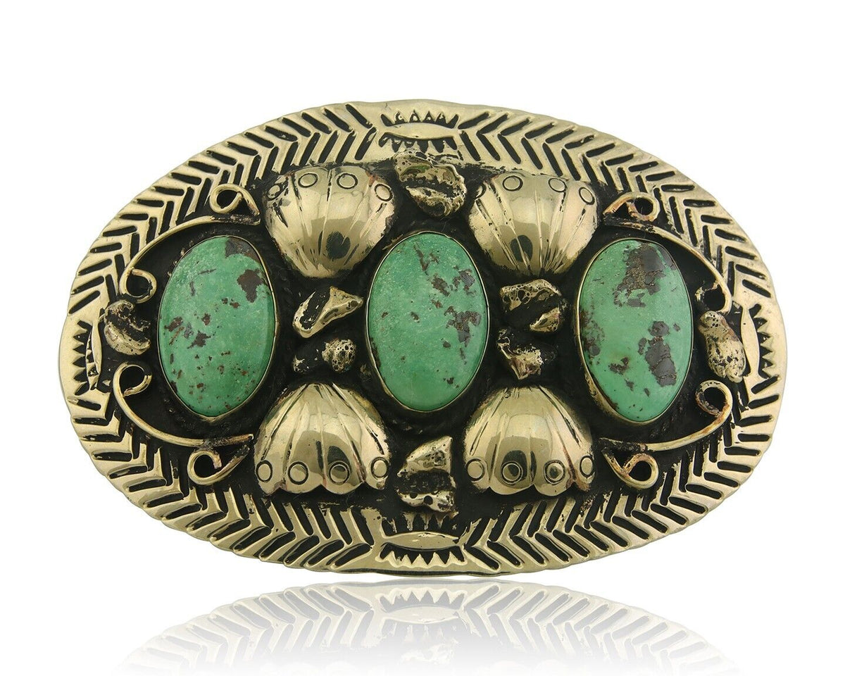 Navajo Concho Belt Buckle .999 Nickel Turquoise Native American 2.0x3.0 in C80s