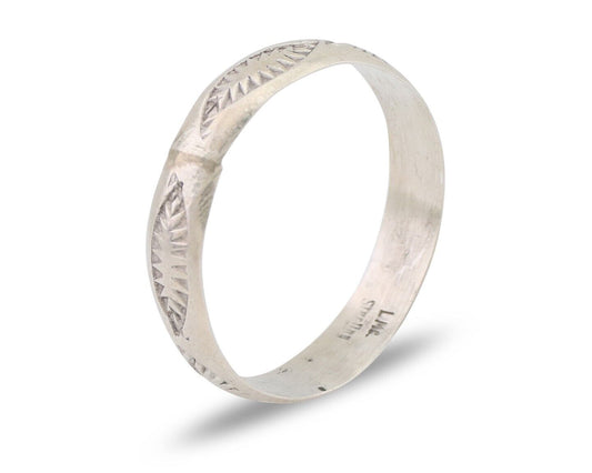 Navajo Hand Stamped Band 925 Silver 5.0 mm Signed Larry Chavez Size 11 C.80's