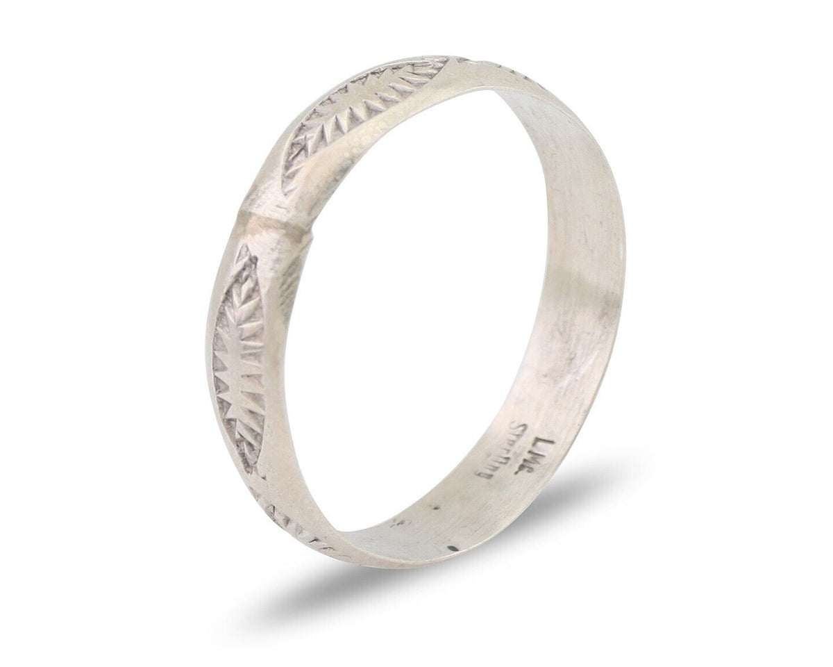 Navajo Hand Stamped Band 925 Silver 5.0 mm Signed Larry Chavez Size 11 C.80's
