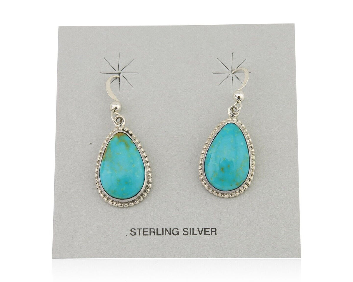Navajo Dangle Earrings 925 Silver Natural Turquoise Artist Signed Montoya C.80's