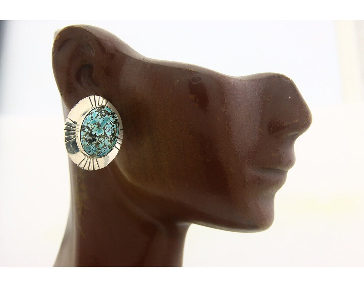 Navajo Earrings 925 Silver Handmade Natural Turquoise Native Artist C.80's