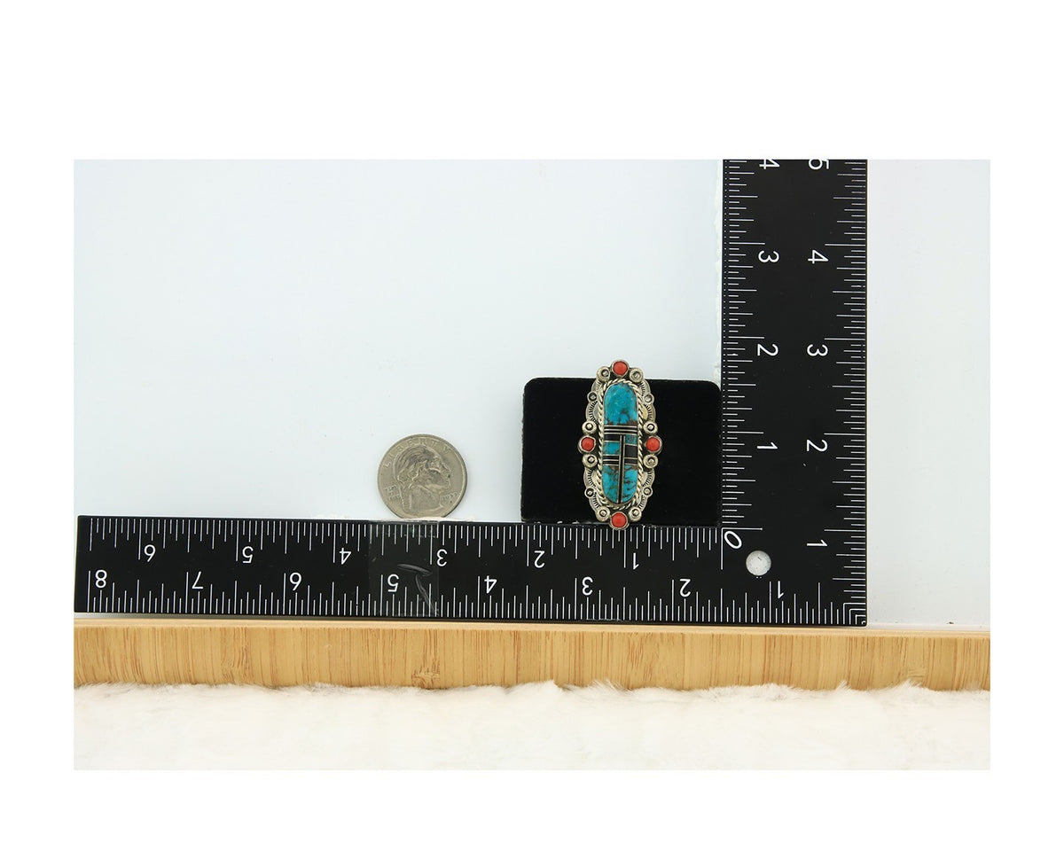 Navajo Tiwa Ring Sterling Silver Gemstone Vintage Signed Francis Size 6.5