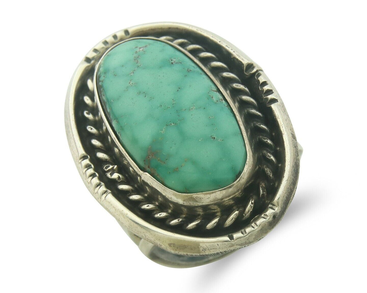 Navajo Ring 925 Sterling Turquoise Handmade Signed JT C.80's Size 7