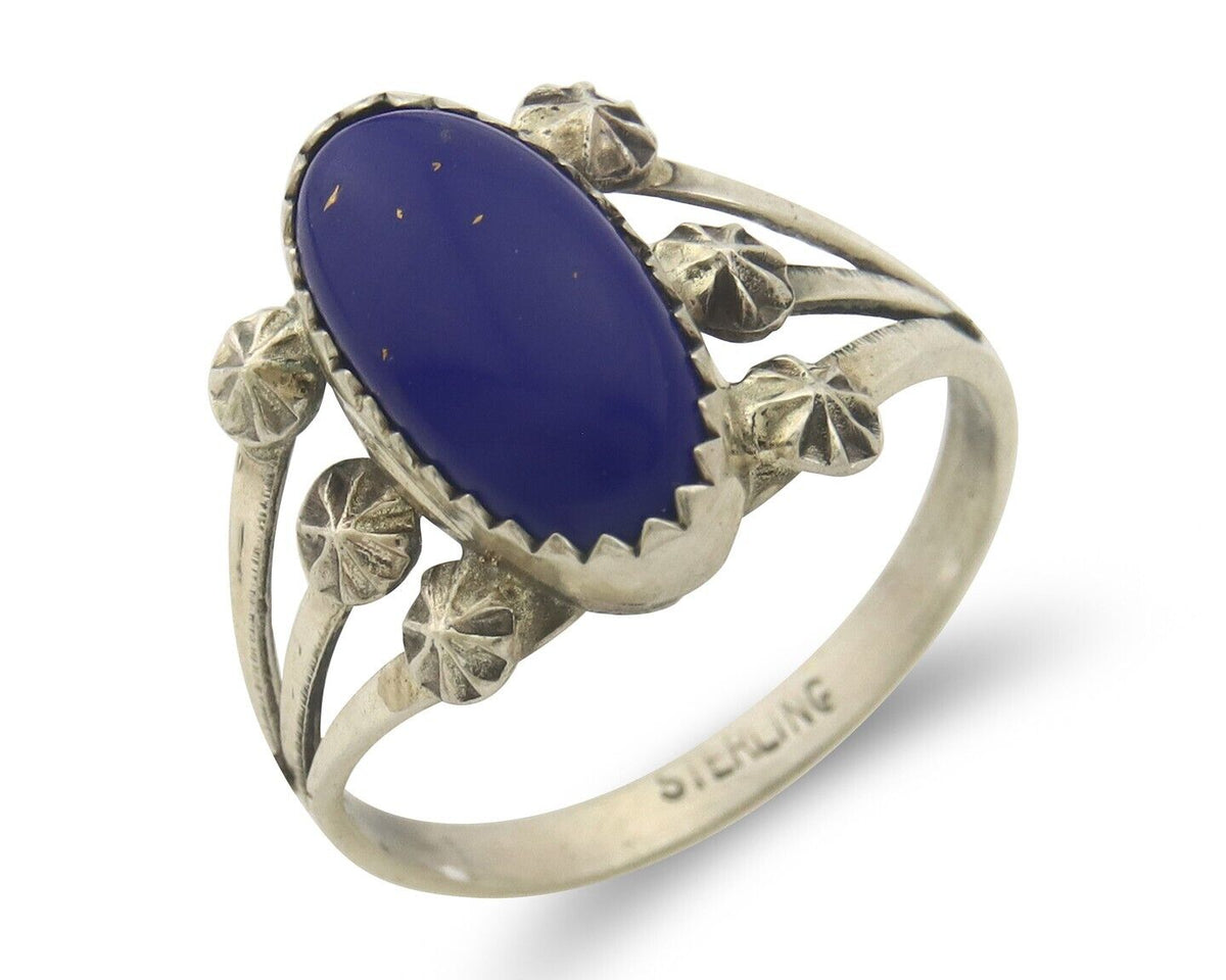 Navajo Ring 925 Sterling Natural Lapis Handmade Native Artist C.80's