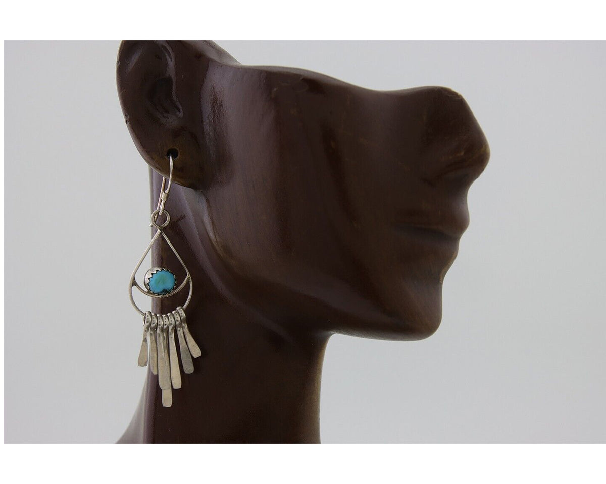 Navajo Dangle Earrings 925 Silver Natural Turquoise Artist Signed JB C.80's