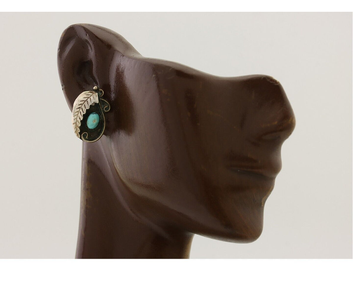 Navajo Earrings 925 Silver Natural Turquoise Native American Artist C.80's