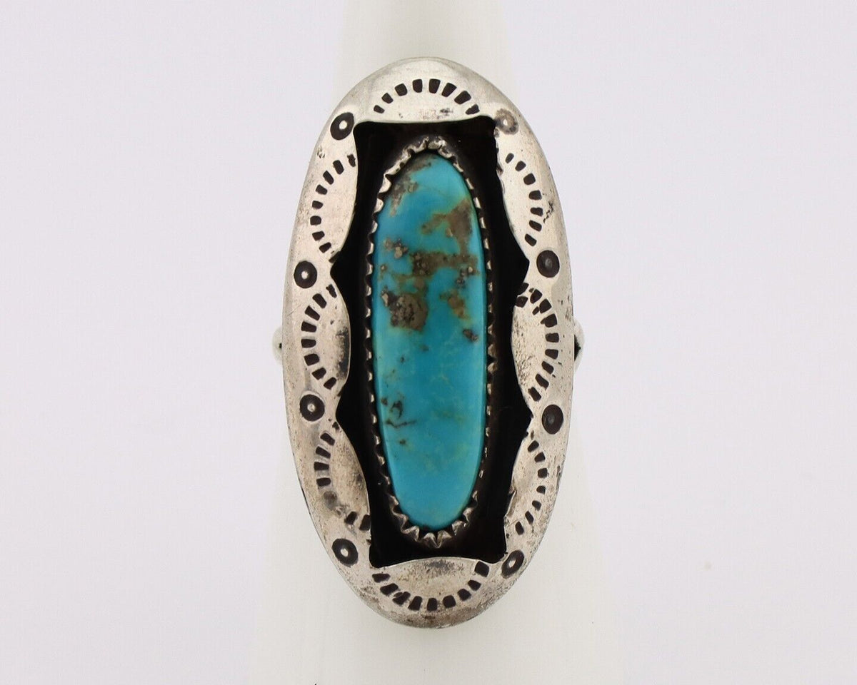 Navajo Ring 925 Silver Kingman Turquoise Native American Artist C.80's