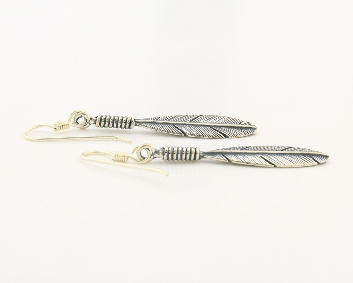 Navajo Eagle Feather Earrings Sterling Silver Dangle Vintage