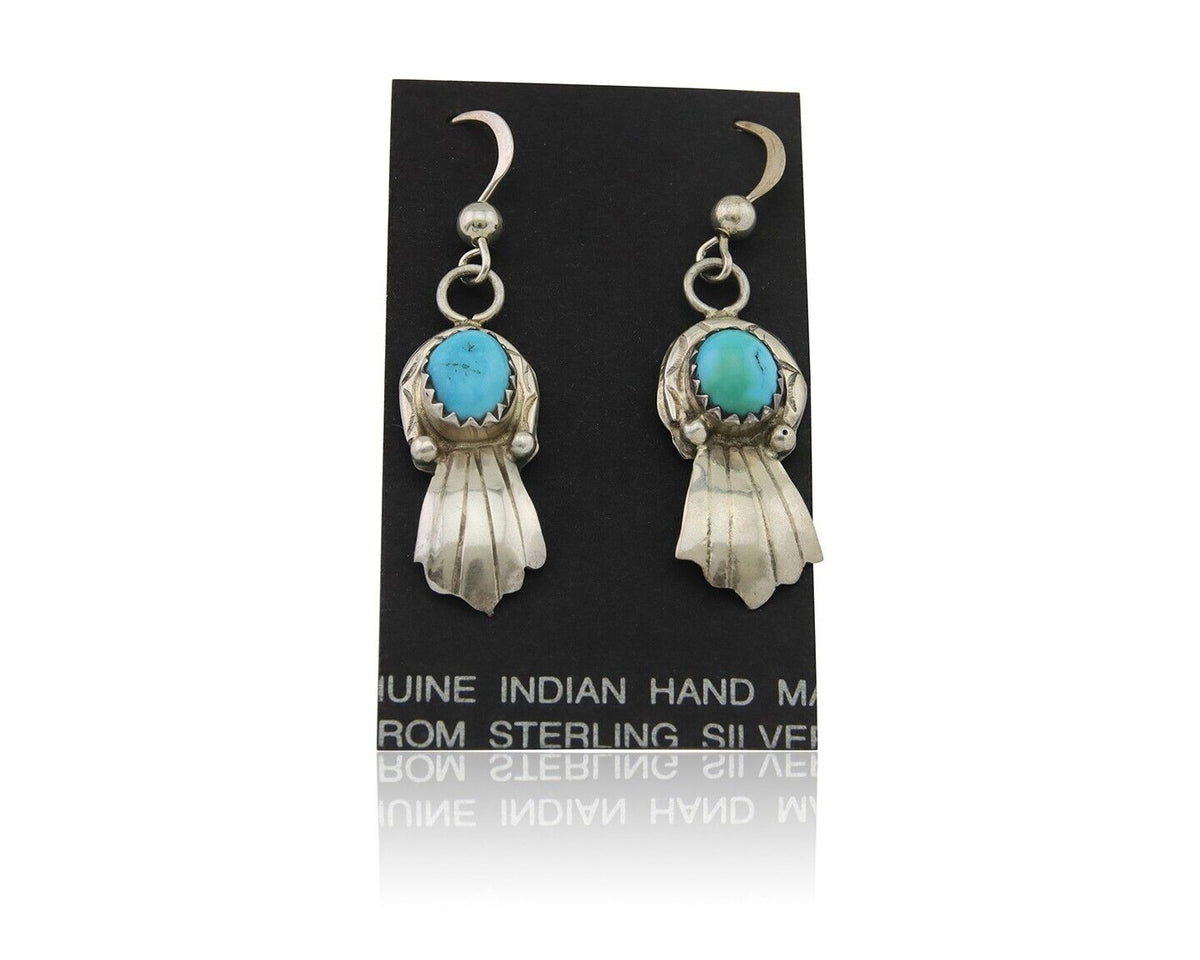 Navajo Earrings 925 Silver Blue Turquoise Artist Signed Kee Tsosie C.80's